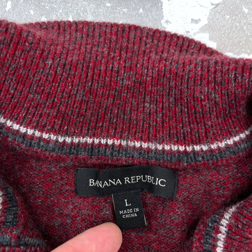 Banana Republic Sweater Men Large Red Fine Merino Wool Knit Snap T Soft Pullover